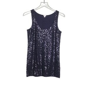 J Crew Sequin Scoop Neck Tank Top Black Party Cotton Modal Linen S
